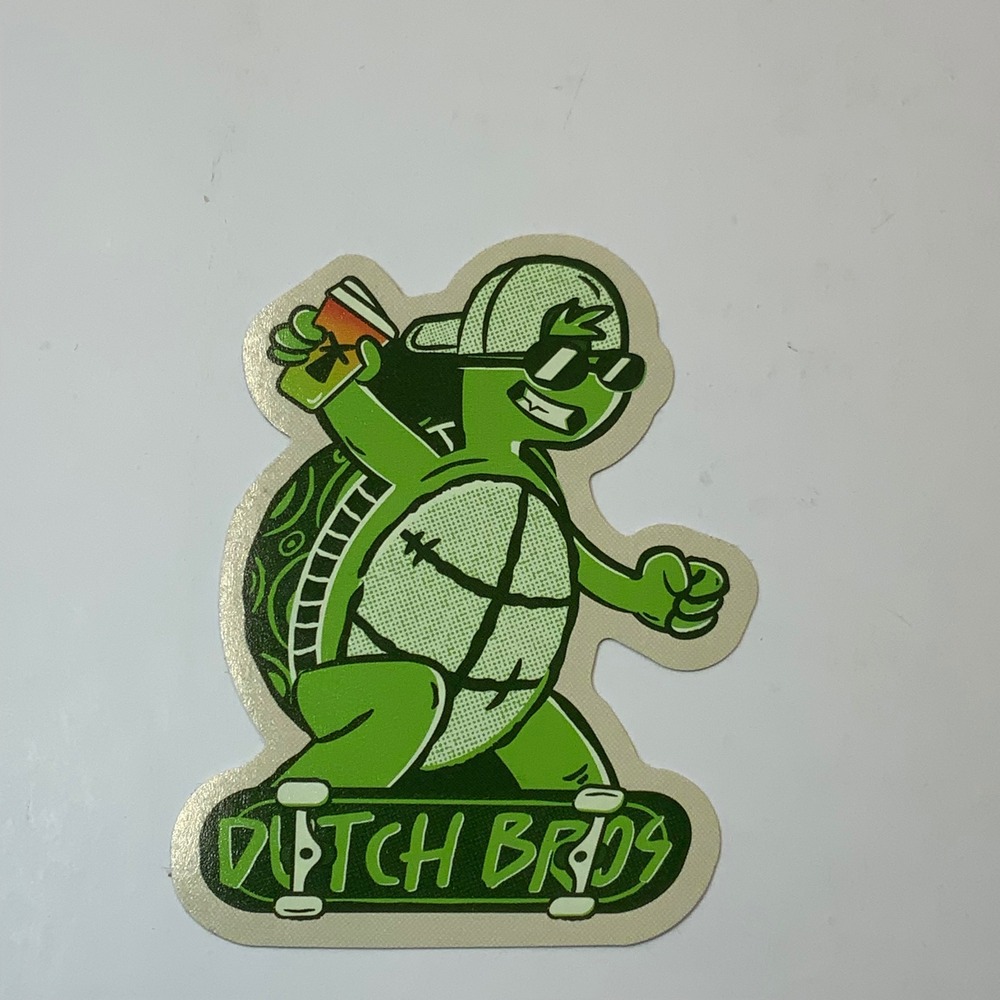 Dutch Bros Coffee March 2025 Sticker Skateboarding Turtle Green Collectible
